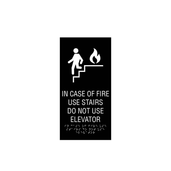6x12 In Case Of Fire Elevator Sign Black