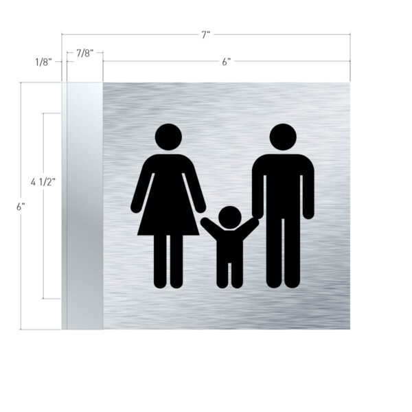Restroom Family Blade Sign - 6”x7” Brushed